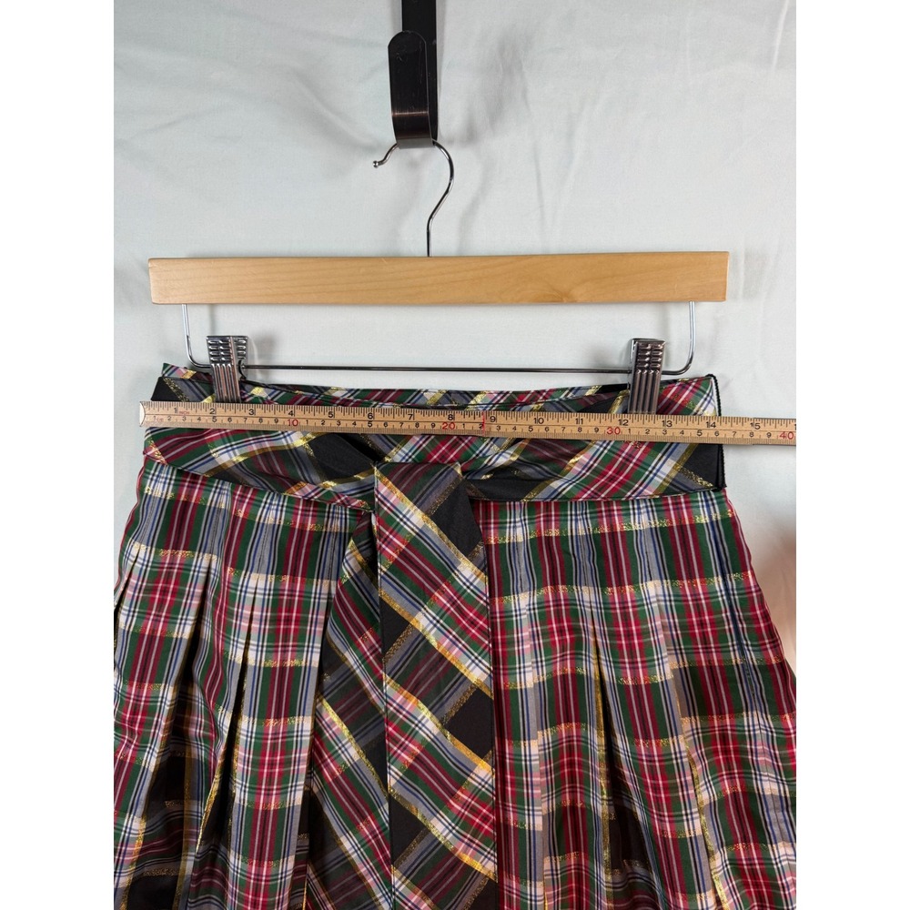 Plaid Metallic Holiday Maxi Skirt Pleated High Waist Sash Tie Festive Red sz 2 - Picture 5 of 12